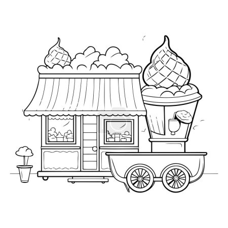 Illustration for Fast food cart with ice cream. Vector illustration in line art style. - Royalty Free Image