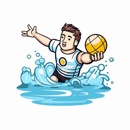 Illustration for Water polo player with ball. Vector illustration on white background. - Royalty Free Image