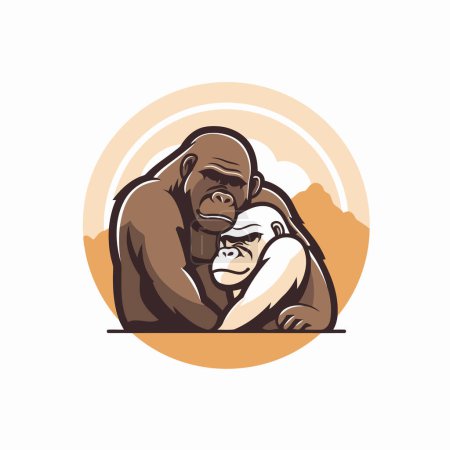 Illustration for Vector illustration of a gorilla with a baby on a white background. - Royalty Free Image
