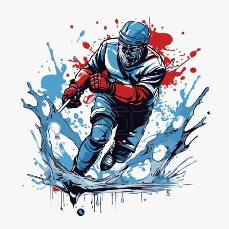 Illustration for Ice hockey player in action. Vector illustration of a hockey player. - Royalty Free Image