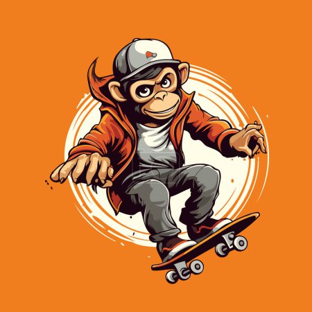 Illustration for Monkey skateboarder. Vector illustration for t-shirt print - Royalty Free Image