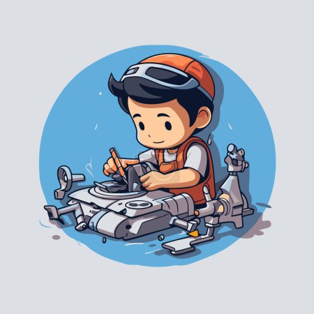 Illustration for Cartoon boy playing racing car. Vector illustration in cartoon style. - Royalty Free Image