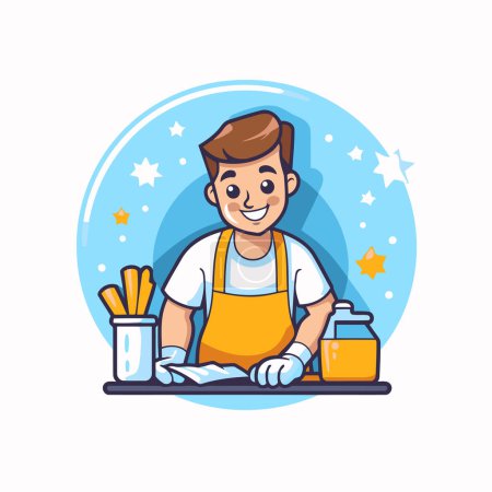 Illustration for Cleaning service. Man cleaning the house. Vector illustration in cartoon style - Royalty Free Image