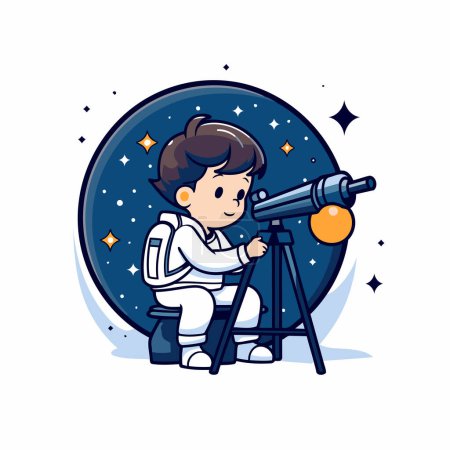 Ilustración de Astronauta con telescopio. Ilustración vectorial en estilo de dibujos animados. - Imagen libre de derechos