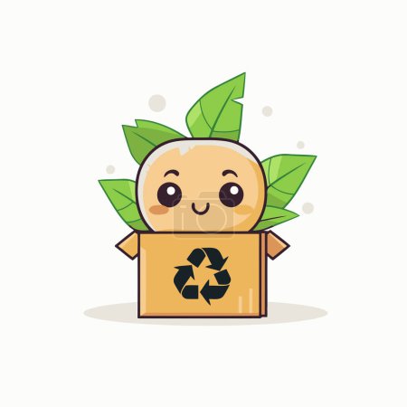 Ilustración de Ilustración de una caja con un símbolo de reciclaje. Lindo personaje de dibujos animados. - Imagen libre de derechos