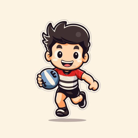 Illustration for Cute little boy playing rugby. Vector illustration of a cartoon character. - Royalty Free Image