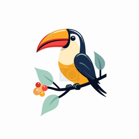 Illustration for Toucan sitting on a branch with berries. Vector illustration. - Royalty Free Image