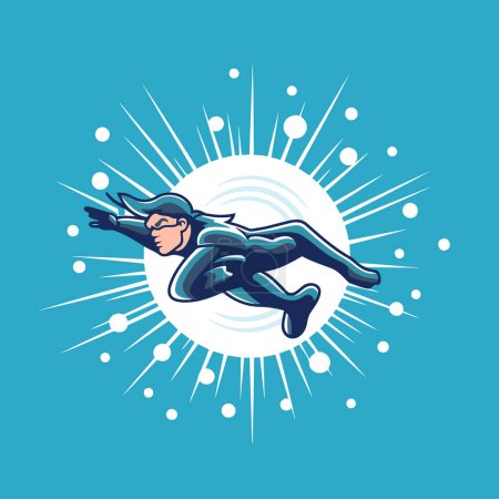 Illustration for Vector illustration of a strong diver jumping into the water on a blue background. - Royalty Free Image