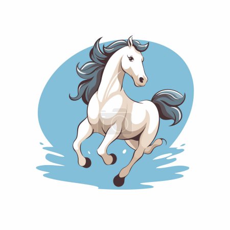 Illustration for White horse with long mane running on blue background. Vector illustration. - Royalty Free Image