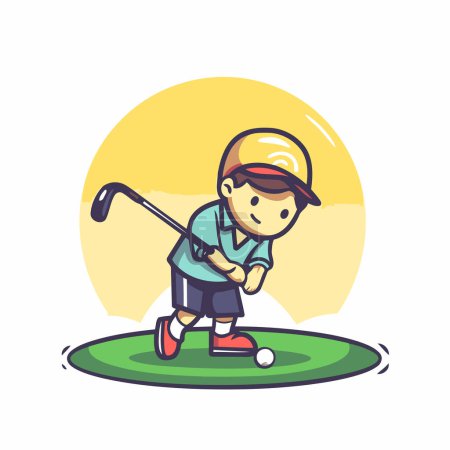 Illustration for Boy playing golf. Vector illustration in cartoon style on white background. - Royalty Free Image