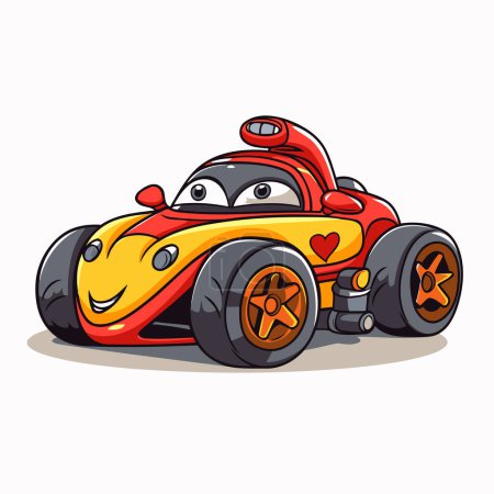 Téléchargez les illustrations : Cartoon voiture de course avec un sourire. Illustration vectorielle sur fond blanc. - en licence libre de droit