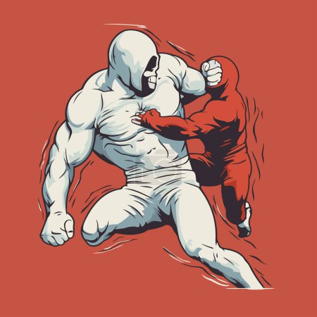 Illustration for Superhero boxing. vector illustration of super hero boxing isolated on red background. - Royalty Free Image