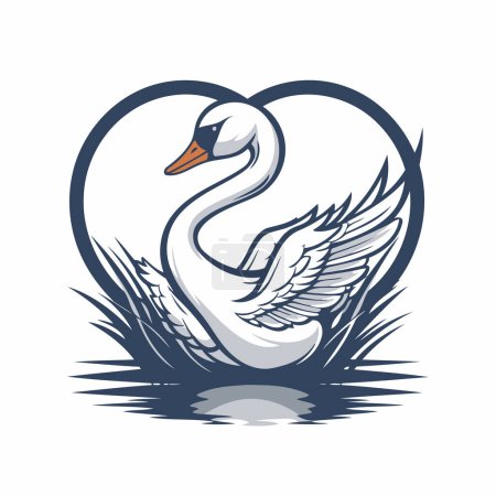 Illustration for Swan in the heart shape on the water. Vector illustration. - Royalty Free Image