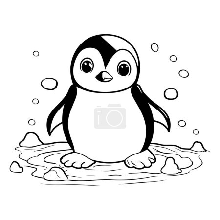 Illustration for Penguin cartoon on ice. Black and white vector illustration. - Royalty Free Image