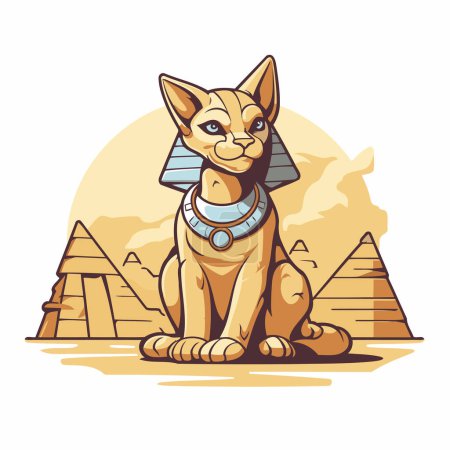 Ilustración de Esfinge egipcia. Ilustración vectorial de gato en el desierto. - Imagen libre de derechos