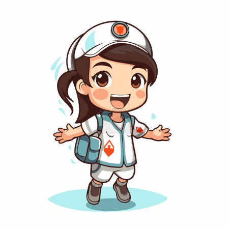 Téléchargez les illustrations : Jolie petite fille en uniforme d'infirmière. Illustration vectorielle de bande dessinée. - en licence libre de droit
