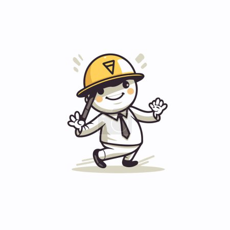 Illustration for Cartoon engineer with yellow helmet. Vector illustration on white background. - Royalty Free Image