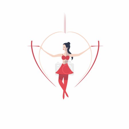 Téléchargez les illustrations : Ballerine en robe rouge avec arc et flèche. Illustration vectorielle plate. - en licence libre de droit