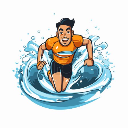 Illustration for Surfer on the wave. Vector illustration isolated on white background. - Royalty Free Image
