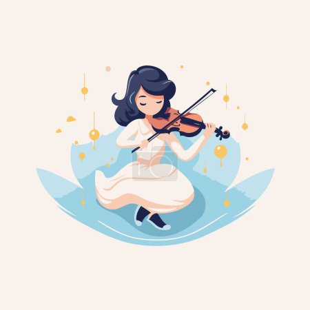 Téléchargez les illustrations : Une fille qui joue du violon. Illustration vectorielle dans un style plat sur fond clair. - en licence libre de droit