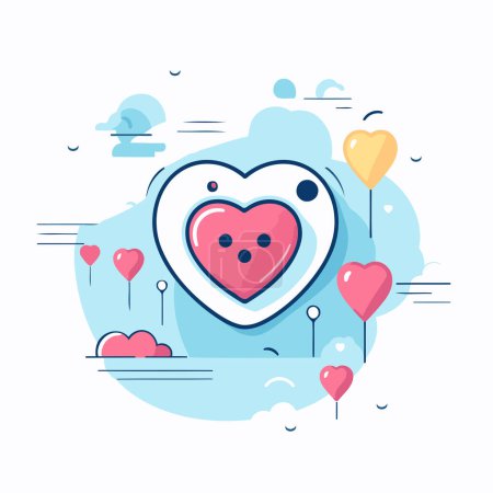 Illustration for Valentine's day vector illustration. Flat design concept with heart and balloons - Royalty Free Image