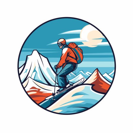 Téléchargez les illustrations : Illustration vectorielle d'un skieur avec snowboard et snowboard en montagne. - en licence libre de droit