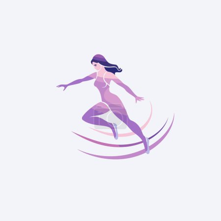 Ilustración de Ilustración vectorial de una chica en traje de baño saltando sobre las olas. - Imagen libre de derechos