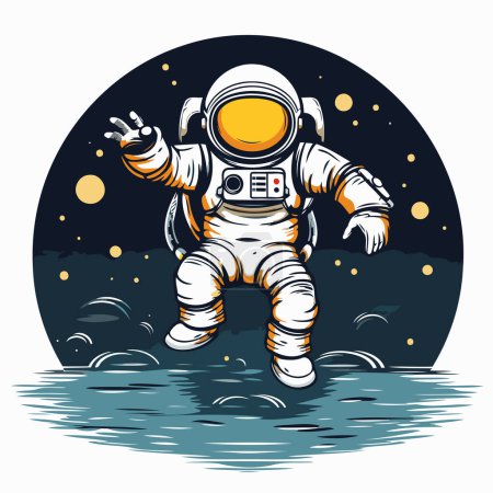 Ilustración de Astronauta en el océano. Ilustración vectorial en estilo retro. - Imagen libre de derechos