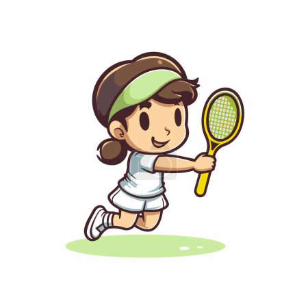 Ilustración de Niña jugando tenis vector de dibujos animados Ilustración sobre un fondo blanco. - Imagen libre de derechos