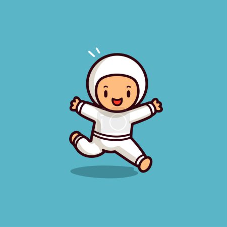 Téléchargez les illustrations : Joli petit bébé en costume d'astronaute qui court. Illustration vectorielle de bande dessinée. - en licence libre de droit