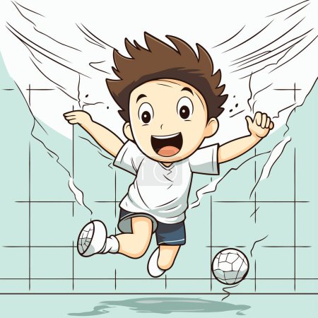 Téléchargez les illustrations : Illustration d'un garçon enfant jouant au football dans le match de football - vecteur - en licence libre de droit