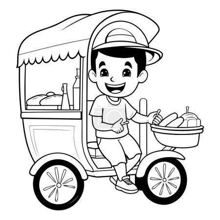 Illustration for Cute boy cartoon with fast food cart icon vector illustration graphic design - Royalty Free Image