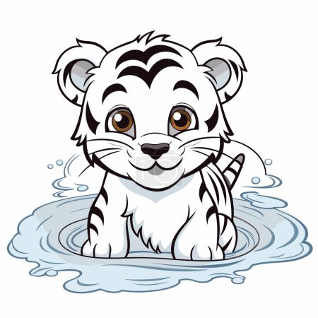 Ilustración de Lindo tigre en el agua sobre un fondo blanco. Ilustración vectorial - Imagen libre de derechos