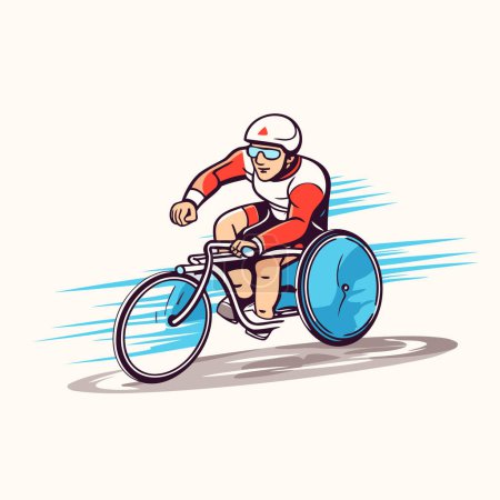 Illustration for Cyclist riding a bicycle. Vector illustration of a man in a wheelchair. - Royalty Free Image