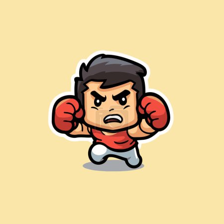 Illustration for Angry Boxer Cartoon Mascot Character Vector Icon Illustration - Royalty Free Image