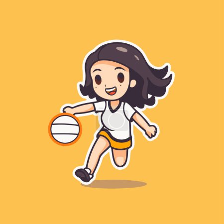 Téléchargez les illustrations : Cartoon girl jouant au basket. Illustration vectorielle dans un style plat. - en licence libre de droit