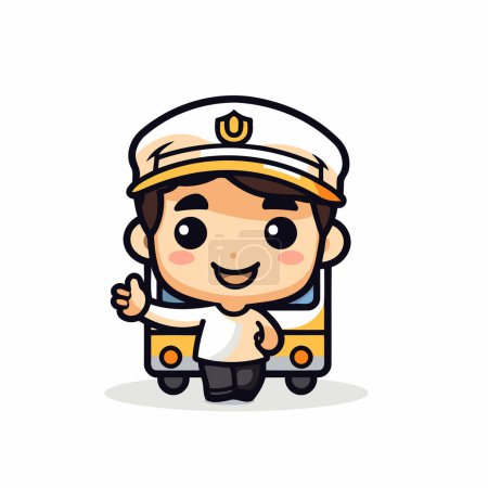 Illustration for Cute Boy Captain Carpet Cartoon Mascot Vector Illustration - Royalty Free Image