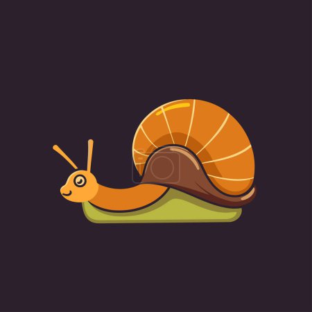 Cute cartoon snail isolated on dark background. Vector illustration of a snail.