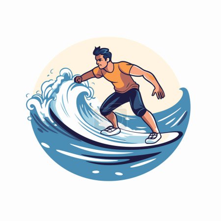 Illustration for Surfer on the wave. Vector illustration in a flat style. - Royalty Free Image
