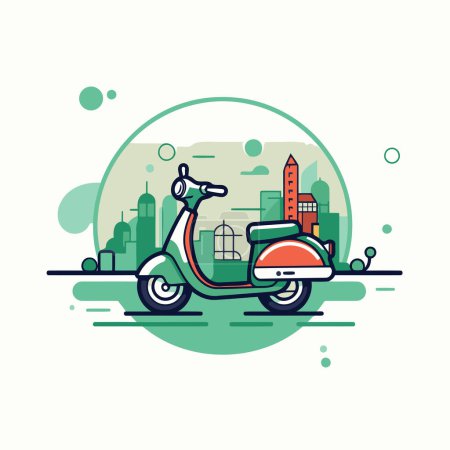 Ilustración de Moderna ilustración vectorial plana scooter. Icono de línea de scooter ciudad. - Imagen libre de derechos