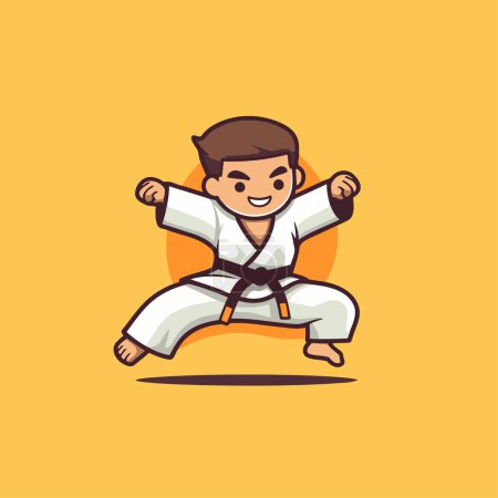 Téléchargez les illustrations : Taekwondo garçon personnage. Illustration vectorielle de karaté de bande dessinée. - en licence libre de droit
