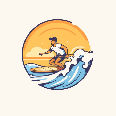 Illustration for Surfer icon. vector illustration. Surfer on the waves. - Royalty Free Image