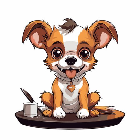 Illustration for Cute cartoon chihuahua dog sitting on the table. Vector illustration - Royalty Free Image