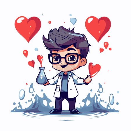Illustration for Cute boy scientist cartoon character. Vector illustration in a flat style - Royalty Free Image
