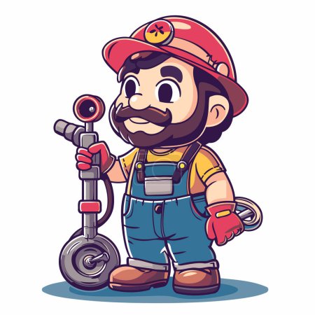 Téléchargez les illustrations : Illustration d'un pompier de bande dessinée mignon dans sa ficelle - en licence libre de droit