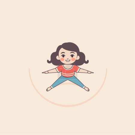 Téléchargez les illustrations : Petite fille mignonne faisant de l'exercice de yoga. Illustration vectorielle dans le style dessin animé. - en licence libre de droit