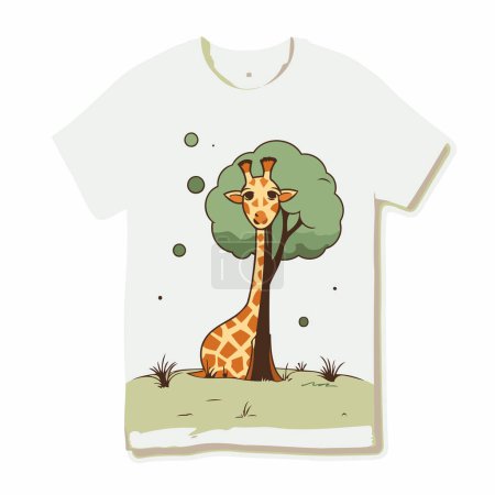 Illustration for T-shirt print design with giraffe and tree. Vector illustration - Royalty Free Image
