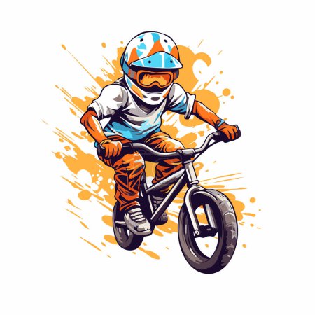 Ilustración de Jinete Bmx en casco y casco. Ilustración de vectores deportivos extremos. - Imagen libre de derechos