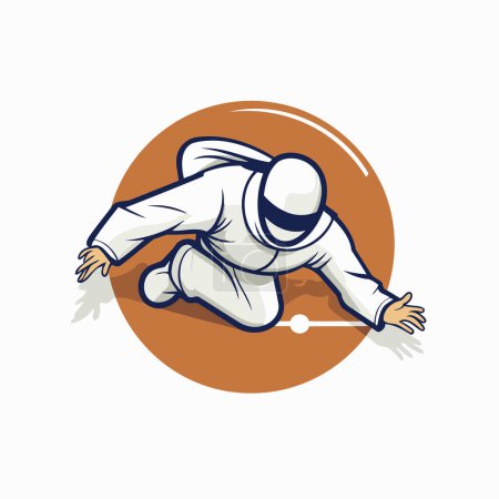 Ilustración de un jugador de judo corriendo conjunto dentro del círculo hecho en estilo retro.