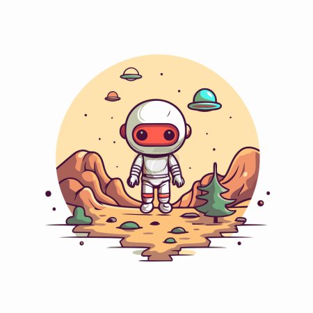 Ilustración de Astronauta en el planeta. Ilustración vectorial. Personaje de dibujos animados. - Imagen libre de derechos